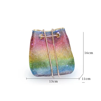 Cristal Saco de Balde para as Mulheres Multicolor Strass arco-íris Frisado Bolsa de Senhoras Novas 2020 Luxo designer Saco de Ombro