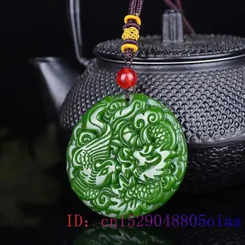 Dragão De Jade Fênix Pingente De Moda Mulheres De Charme Natural Jadeite Jóias Presentes De Homens Chineses Verde Esculpida Colar Amuleto