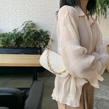 Moda Baguette sacos de MINI Crocodilo Padrão PU Couro, Sacos de Ombro Para as Mulheres da Cadeia de Designer de Luxo Bolsa Feminina Travel tote