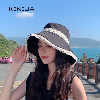 2021 verão coreano pescadores chapéu Panamá Praia laço de fita Dobrável chapéu de balde designer uv protege do sol caps para as mulheres atacado