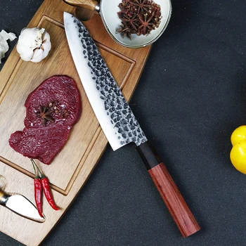 Novo de 8 polegadas feito a mão faca de cozinha da três-camada 8Cr14MoV núcleo de aço faca do chef de cozinha profissional ferramenta de EDC meat cleaver