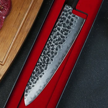 Novo de 8 polegadas feito a mão faca de cozinha da três-camada 8Cr14MoV núcleo de aço faca do chef de cozinha profissional ferramenta de EDC meat cleaver