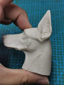 Não pintada 1/6 Doberman Cabeça de Animal Esculpir Cão de Estimação Cabeça de Escultura com o Pescoço Ajuste De 12