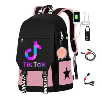 Novo Tik Tok Mochila Mulheres Homens Sacos de Escola para os Adolescentes USB Charge Back Pack Grande Capacidade de Tik Tok Adolescente Bagpack