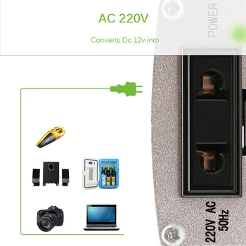De Alumínio portátil 200W Carro Inversor de Potência do Conversor de 12V DC Para 220V AC Potência de Onda Senoidal Modificada Com USB 5V de Saída 2021