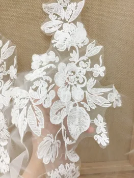 10 pares /monte Claro sequin algodão bordado floral apliques de renda em branco , véu de noiva de renda patch véu de noiva motivo