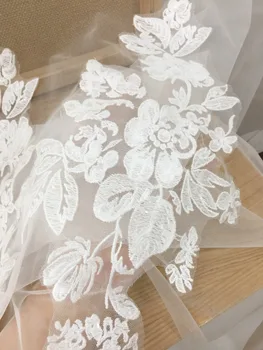 10 pares /monte Claro sequin algodão bordado floral apliques de renda em branco , véu de noiva de renda patch véu de noiva motivo