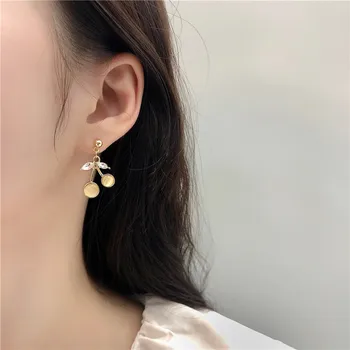 Novo Opala Cereja Simples Clipe De Brincos Mulheres Estilo Coreano Piercing Earings