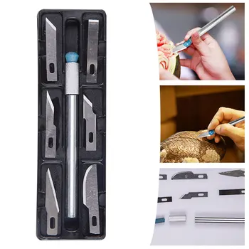 Non-slip bisturi de metal da ferramenta conjunto de kit cortador de papel de gravura de faca artesanal + 6 lâminas de telefone móvel PCB DIY de reparação de ferramentas de mão