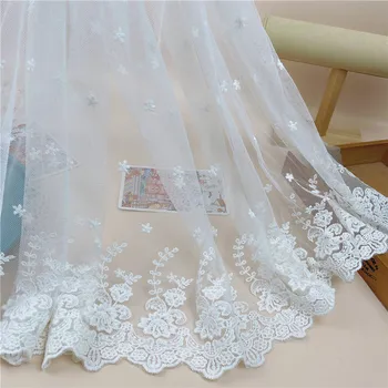 1Meter 45CM de Largura Branco Bordado de Flores de Malha de Tecido de Renda Guarnição da Borda Para Vestidos de Noiva de Véu Cabeça DIY de Costura Suprimentos