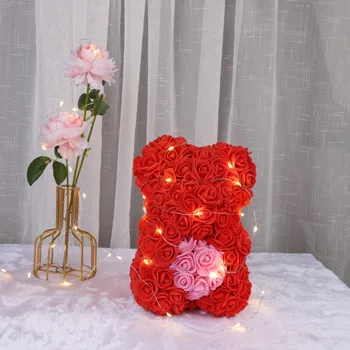 Urso de pelúcia Rosa Flor Artificial Decoração Presentes de Aniversário Mulheres Valentim Presente do Dia das mães, Presentes de 25cm LED Rosa Vermelha Ursos