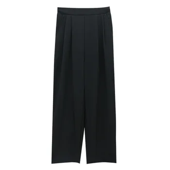 A Wide Leg Pants Mulheres Pure Black Lace-up Estilo coreano Solta Lazer Cinturas Altas Feminina Primavera Diária Calças de Streetwear Cair