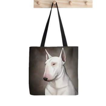 2021 Shopper Bull Terrier cão Sacola Pintado mulheres Harajuku shopper bolsa menina Ombro saco de compras Senhora de Saco de Lona