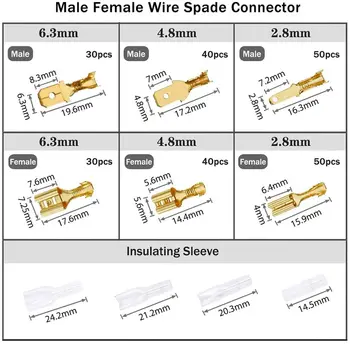 480pcs Isolados Masculino Feminino Conector de Fios 2.8/4.8/6.3 mm Fio Elétrico Crimpagem de Terminais Conectores macho Kit Sortido