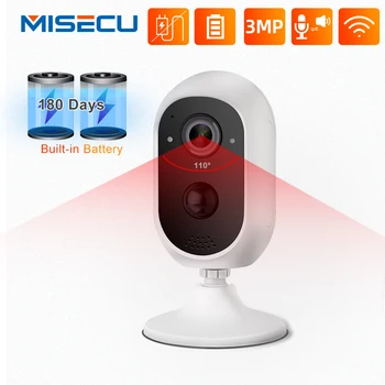 MISECU 3MP Câmera IP Wifi H. 265 Bateria Recarregável da Câmera de Movimento de PIR Duas vias de Áudio de E-mail de Alerta de Segurança de Casa de Interior da Câmera do IP