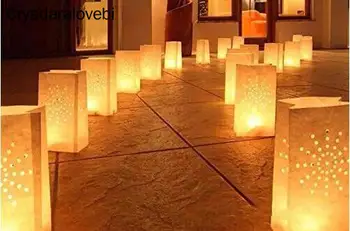 50 Pcs 25cm Branco Lanternas de Papel Vela Saco de DIODO emissor de luz do Coração Romântico Festa de Aniversário Casamento Eventos Decoração