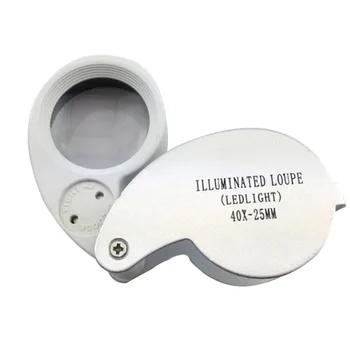 Luz LED Mini Lupa de Joalheiro Olhos de Vidro Óptico lupa Lupa de Ampliação de Plástico de Mão Lente de 30X/ 40X/ Ampliação de 60X
