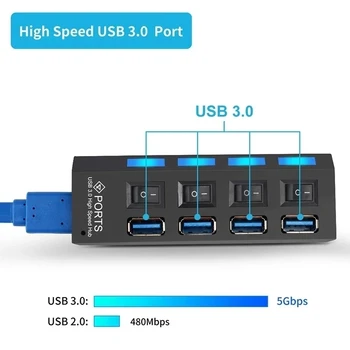 Hub USB 3.0 de Alta Velocidade Multi USB Divisor de 3 de Hub Usar o Adaptador de Energia 4/7 Porta Várias Expansor 2.0 Hub Com Interruptor Para PC Portátil