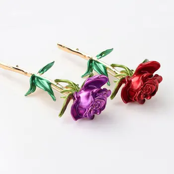 Rosa Flor Broche de Moda Camellia Pintado de Esmalte Pin Broches Mulheres acessórios de festa
