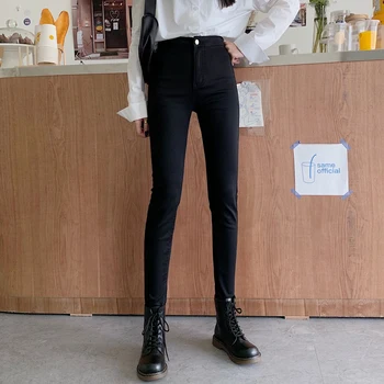 Streetwear Cintura Alta Moda feminina Jeans Meninas Mulheres Lápis Calças Calças Femininas Jean Jeans Skinny Mãe Jeans Plus Size 14735