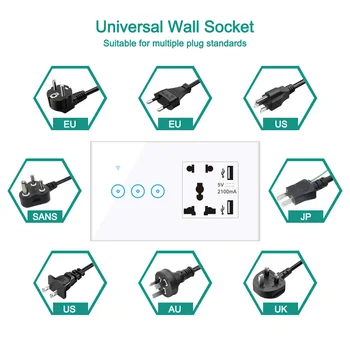 VIDENTE Tuya/Ewelink wi-Fi Tomada Universal com USB Smart Switch 1-2-3 Gangue de Toque de Parede Interruptor da Luz de Trabalho com Alexa Inicial do Google