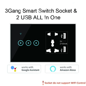 VIDENTE Tuya/Ewelink wi-Fi Tomada Universal com USB Smart Switch 1-2-3 Gangue de Toque de Parede Interruptor da Luz de Trabalho com Alexa Inicial do Google
