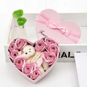 2021 Dia de são Valentim 10 Flores de Sabão Presente da Flor da Rosa Caixa de Ursos Buquê Decoração do Casamento de Dom Festival de Coração em forma de Caixa