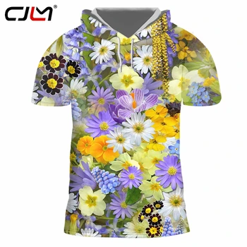 CJLM de Verão, Homem, arte de Manga Curta O Pescoço T-Shirts Impressos em 3D Flores belo Colorido Dropshipping
