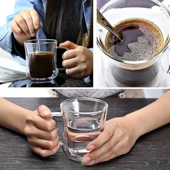 Duplo Canecas de Café Com o Identificador de Canecas Beber Isolamento de Parede Dupla de Vidro Xícara de Chá de Criativo Resistente ao Calor Copos de Leite