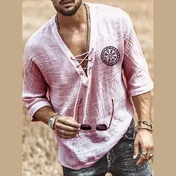 Roupas de Homens T-shirt Elegante roupa de Verão Top de mangas compridas Homens Casual Esporte Impresso Rendas na blusa top mujer XXXL