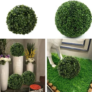 2 PCS 35cm de Plástico Topiary Folha de Árvore Efeito Bola de Suspensão Casa Jardim Decoração Artificial de Suspensão Topiary Buxus Bolas