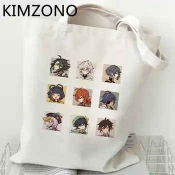 Genshin Impacto saco de compras eco de lona bolso do comprador bolsas de tela de juta bag tote net reutilizáveis bolsa compra personalizado