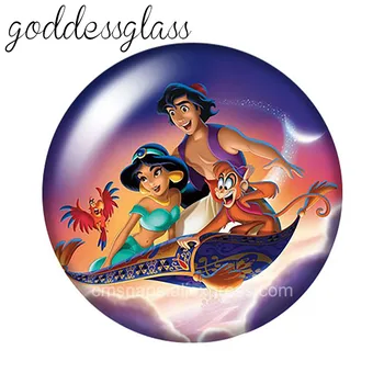 Aladdin e a lâmpada mágica Princesa jasmine 10pcs Rodada foto vidro 18mm snap botões para 18mm snap pulseiras jóias por atacado