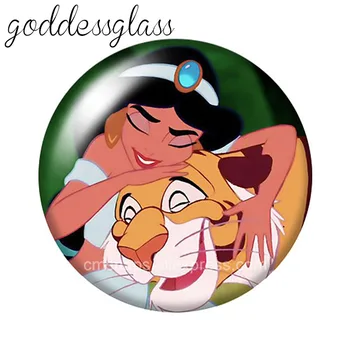 Aladdin e a lâmpada mágica Princesa jasmine 10pcs Rodada foto vidro 18mm snap botões para 18mm snap pulseiras jóias por atacado