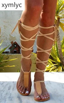 Novo Gladiador Mulheres Sandálias de Senhoras Clipe de Dedo do pé da Cruz Correia de Tanga e Sandálias Sapatos de Mulher Praia Livre de vinculação Sandalen Dames 2021