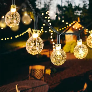 5M 10M, Lâmpada Solar Bola de Cristal LED Luzes de corda Flash Impermeável de Fadas Garland Para o Exterior, Jardim Natal, Decoração de Casamento