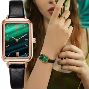 Wokai Marca homens Relógios de Moda casual correia Praça Senhoras Relógio de Quartzo Pulseira Conjunto Verde de Discagem Simples de Luxo, Mulheres Relógios