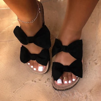 Nova Verão As Mulheres Sandálias De Seda Arco De Sapatos Senhoras Sapatos De Praia Chinelo Exterior Estudante De Moda Casa Casual, Chinelos De Quarto 35-43