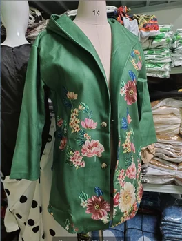 2021 quente-vendendo a slim-fit de lã casaco verde de gola temperamento faculdade impresso lapela do casaco de roupas de inverno para mulheres
