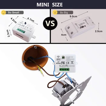 Mini Módulo WIFI Tuya Inteligente Interruptor da Luz do Painel de Parede Interruptor de Botão de pressão 433MHZ sem Fio Home Elétricos de Controle Remoto 220V 10A