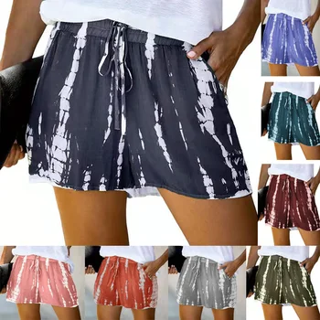 2021 mulheres de verão de nova casual calça tie-dye listrado largo mão das mulheres shorts