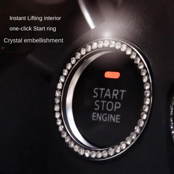 Chave do carro Botão Iniciar Decoração Anel de Diamante do cristal de rocha do Círculo Motor de Um Clique em Iniciar Interruptor de Paragem de Anel de Peças de Interior de Um SUV