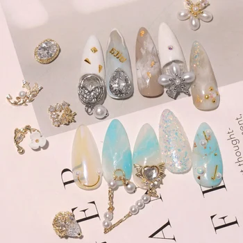 Brilhante Zircão 3D Nail Art e Decorações de Luxo Pérola Diamantes Liga de Cristal Jóias Manicure Design de Acessórios 2PCS