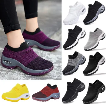 Sapatilhas De Malha Respirável Casuais Sapatos De Plataforma SneakersFashion Homens Plataforma De Deslizamento-No Tênis De Caminhada Sapatos Mulheres