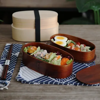 Unibird de Casal de Madeira, Caixa de Almoço com Saco para Crianças Compartimento da Caixa de Bento Sushi Recipiente de Comida Colher de Pauzinhos de Fabricação de Conjunto de