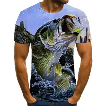 Novo 2021 Verão de impressão 3D padrão de peixe homens e mulheres de lazer, t-shirt da moda moda moda jovem, cool t-shirt homem rodada coll