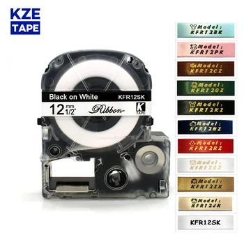 1pcs 12mm*5m Multicolor Etiqueta de Cetim as Fitas de KFR12BK KFR12GZ etiqueta de fita para impressora Epson KingJim Impressora de etiquetas maker LW-300 LW400