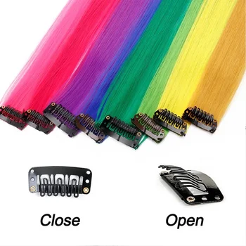 1PC Cabelo arco-íris Raia Multicolor Cabelos lisos 55cm Grampo de Cabelo Em Destaque Fios de Cabelo em Clipes de Cabelo, Tranças e Acessórios para o Cabelo