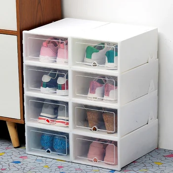 1pc DIY Transparente Caixa de Sapato Caixa de Armazenamento de Espessamento de Poeira Sapatos Organizador de Caixa Podem Ser Sobrepostas Combinação de sapateira