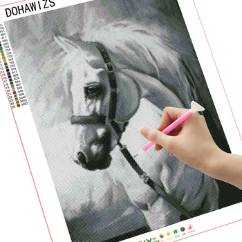5D Animal do Diamante Pintura Cavalo DIY Strass Imagens Completo Broca de Diamante Bordado Preto e branco, Animal, Decoração C